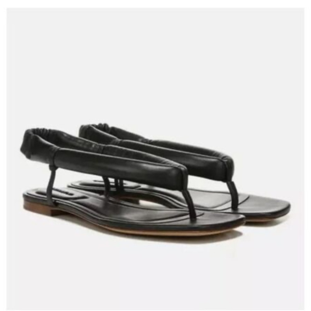 VINCE. Womens Black Stretch Padded Denton Square Toe Slip On Leather Sandal 8.5M